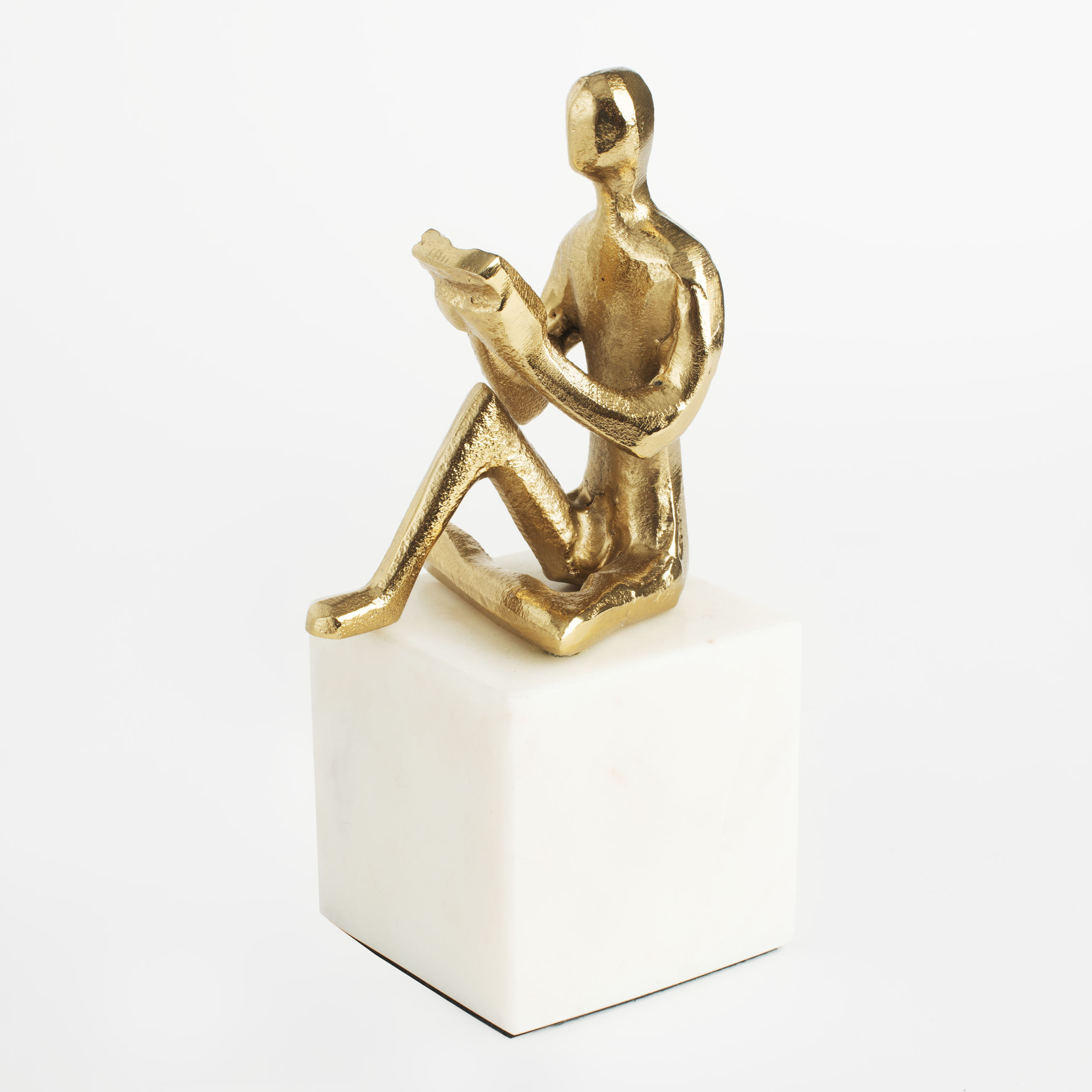 Statuette, 19 cm, metal / marble, golden, Man with a book, Think изображение № 2