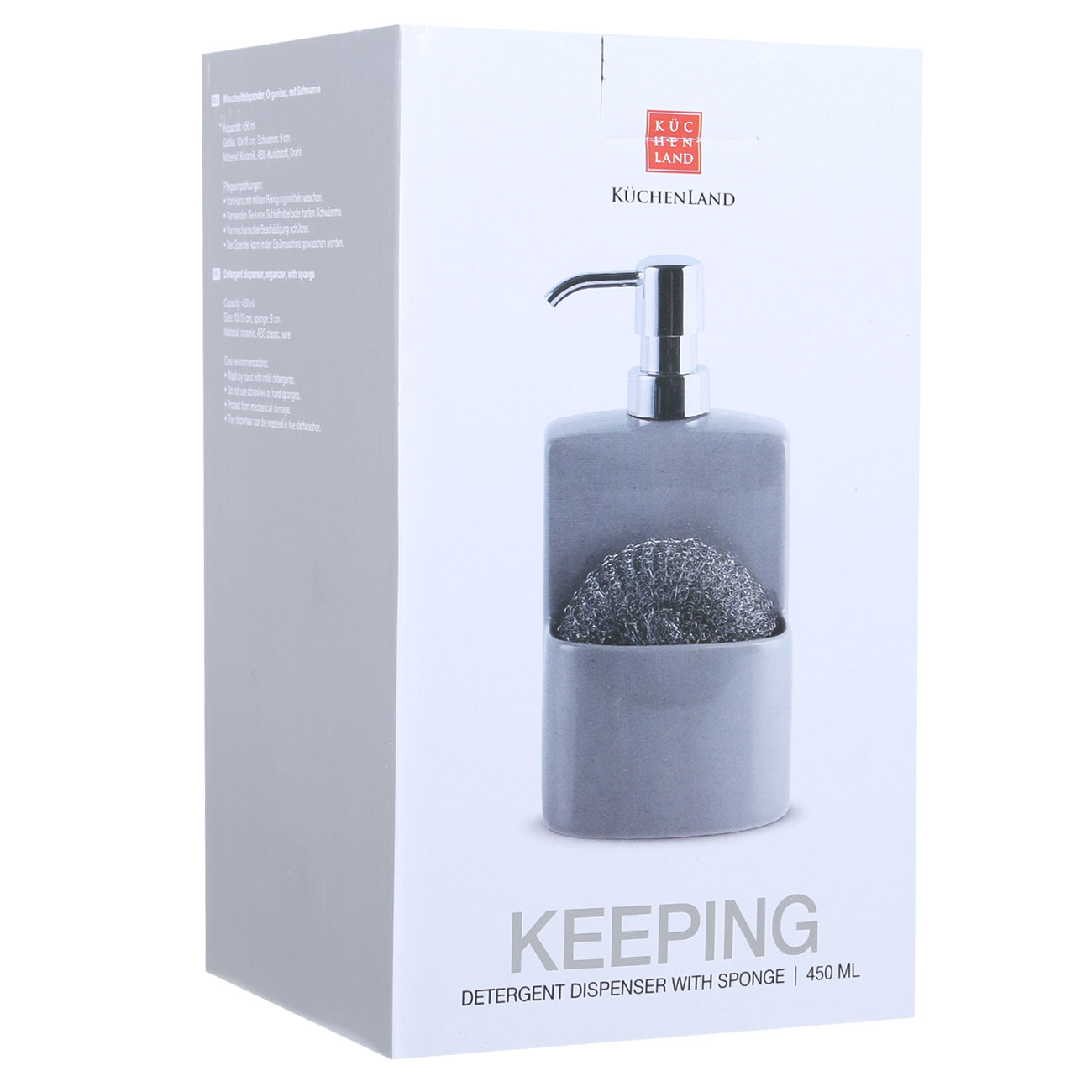 Detergent dispenser, 450 ml, Organizer, with sponge, Ceramic, Grey, Keeping изображение № 5