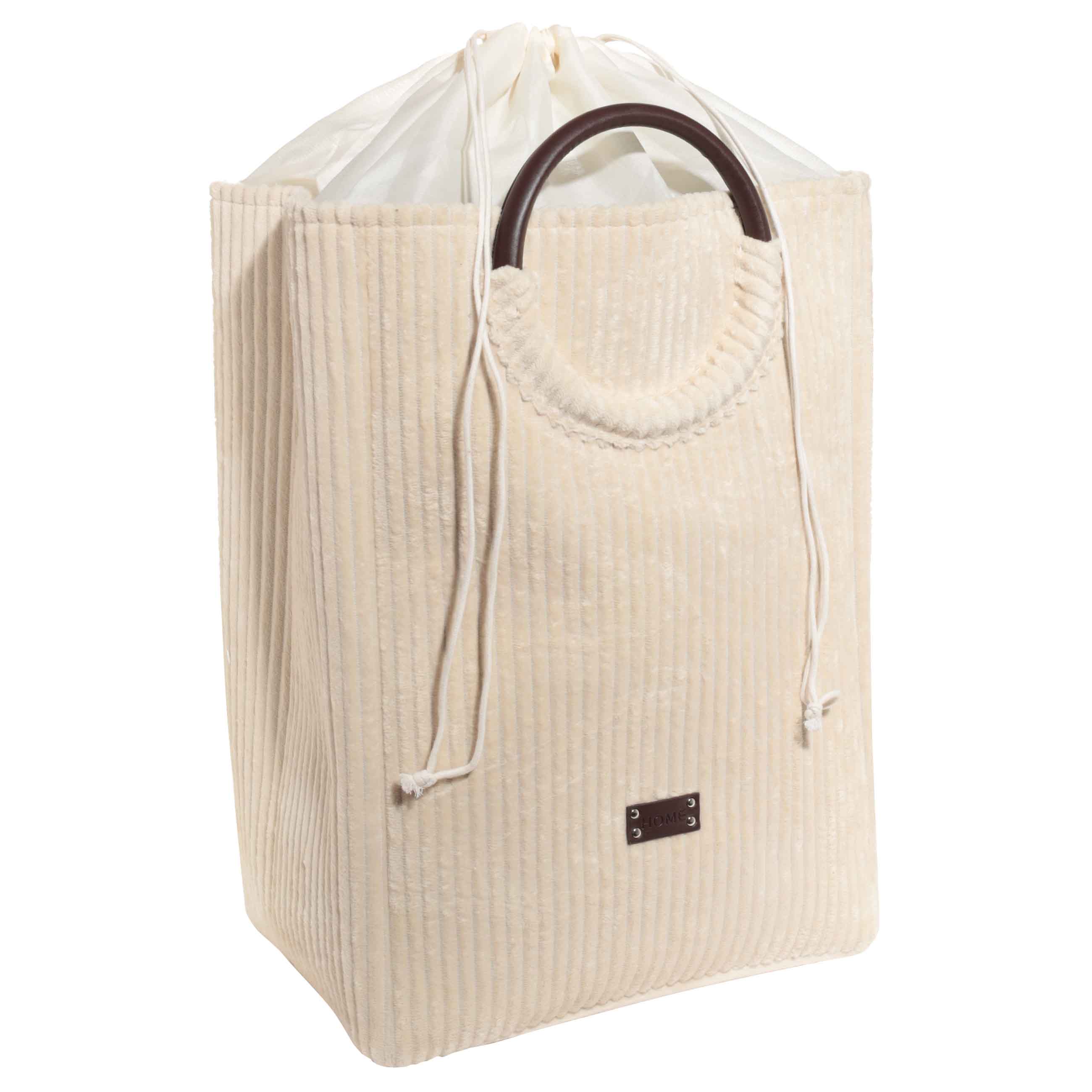 Laundry storage bag, 35x50 cm, with handles, corduroy/PU leather, beige, Moire изображение № 3