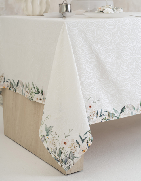 Tablecloth, 170x250 cm, jacquard, polyester/spandex, ecru, Magnolia, Magnolia