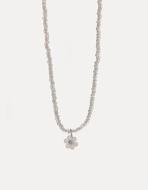 Chain, 46 cm, Metal / plastic, White, Flower, Jewelry