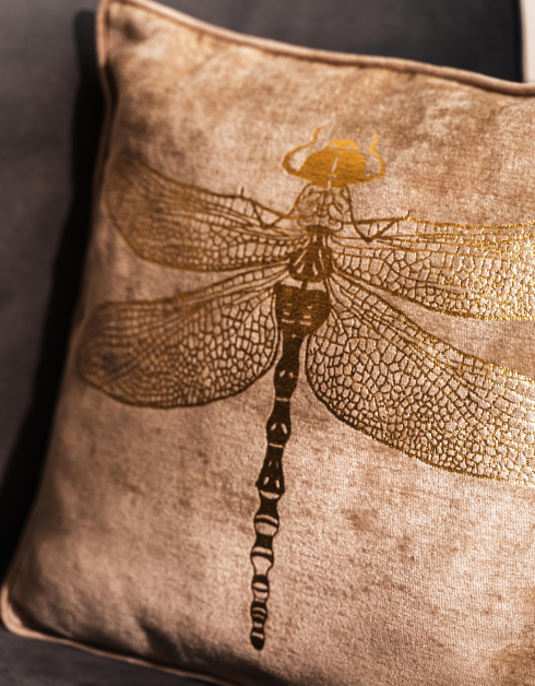 Decorative pillow, 45x45 cm, chenille / corduroy, beige, Dragonfly, Dragonfly
