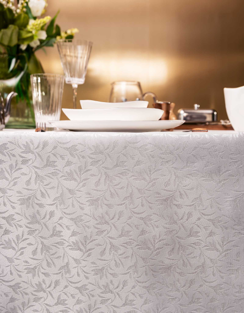 Tablecloth, 170x250 cm, jacquard, polyester, white, Lily of the valley, May-lily