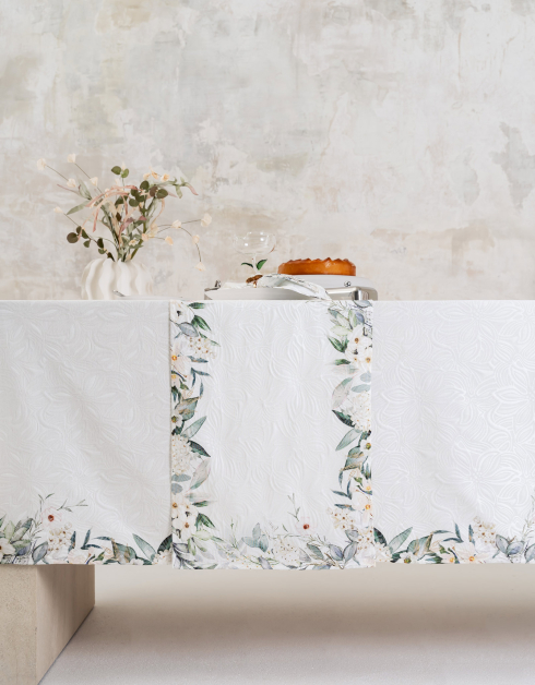 Table runner, 40x160 cm, jacquard, polyester/spandex, ecru, Magnolia, Magnolia