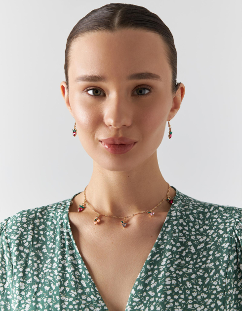 Earrings, 2 cm, 2 pcs, metal/glass, Gold, Strawberry, Jewelry