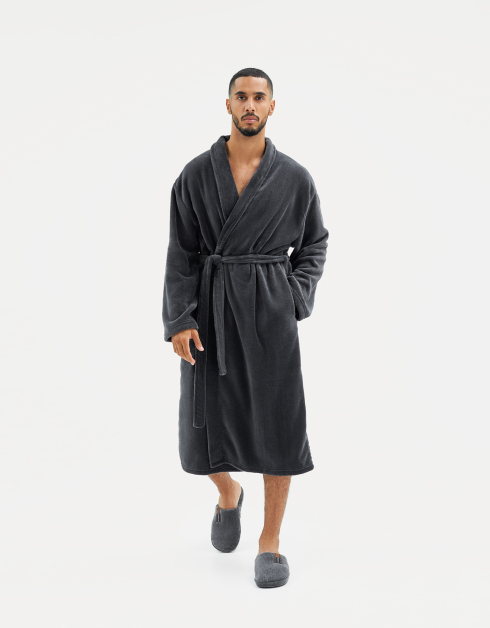 Bathrobe for men, home, p. L / XL, long sleeve, corduroy, dark gray, Mark