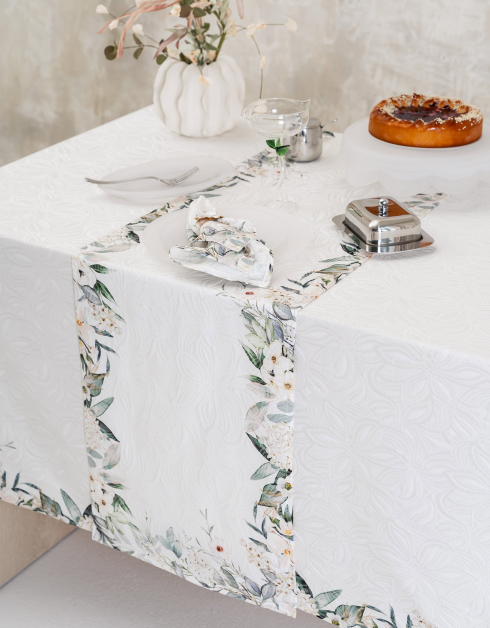 Table runner, 40x160 cm, jacquard, polyester/spandex, ecru, Magnolia, Magnolia