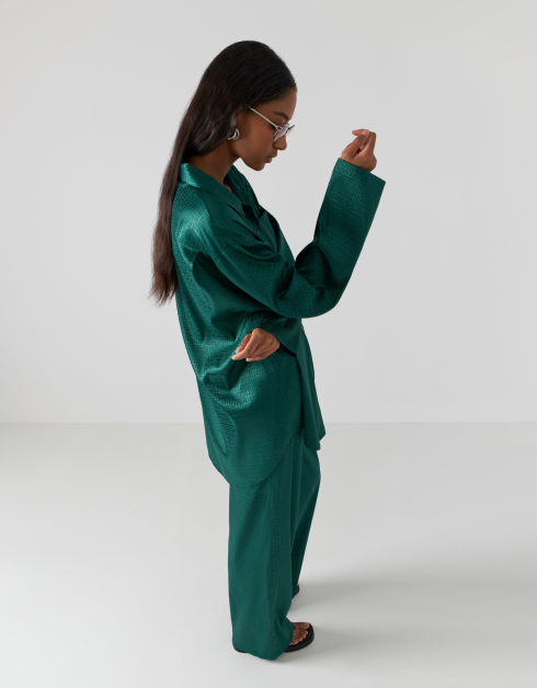 Women's trousers, size L, polyester, green, Jacquard pattern, Agnia