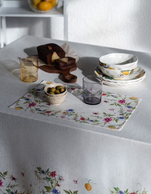 Napkin for appliances, 30x45 cm, polyester / linen, rectangular, beige, Lemons, Sicily in bloom