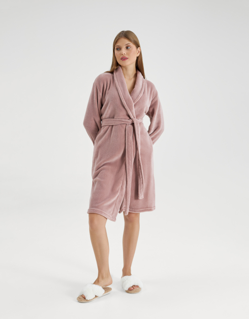 Bathrobe for women, home, p. L / XL, Long sleeve, Polyester, Pink, Drew
