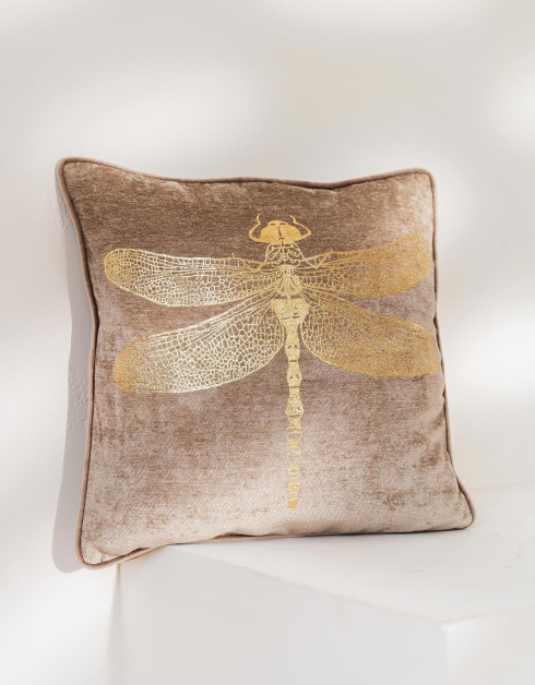 Decorative pillow, 45x45 cm, chenille / corduroy, beige, Dragonfly, Dragonfly