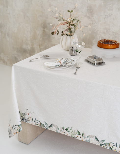 Tablecloth, 160x160 cm, jacquard, polyester/spandex, ecru, Magnolia, Magnolia