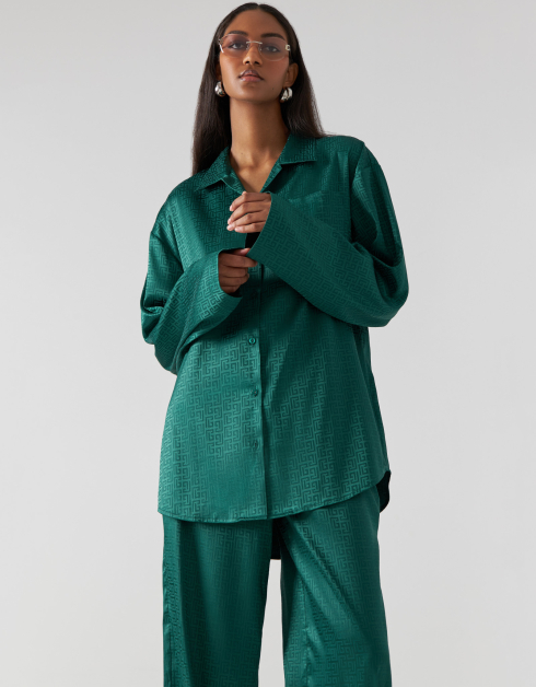 Women's shirt, size L, long sleeve, polyester, green, Jacquard pattern, Agnia