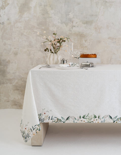 Tablecloth, 160x160 cm, jacquard, polyester/spandex, ecru, Magnolia, Magnolia