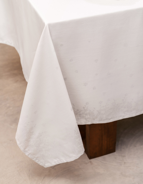 Tablecloth, 170x250 cm, jacquard, polyester, light grey, Lily of the valley, May-lily