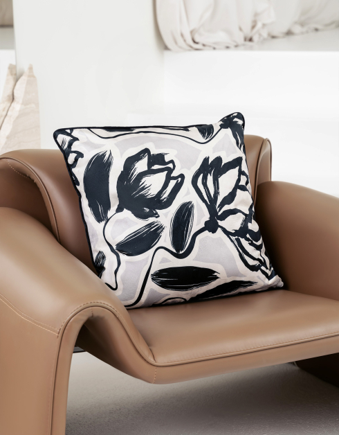 Decorative pillow, 45x45, corduroy, black/gray, Abstract flowers, Abstract
