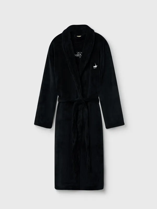 Men's robe, homewear, size L-XL, with long sleeves, Fleece, black, Rich, Jack, image-0