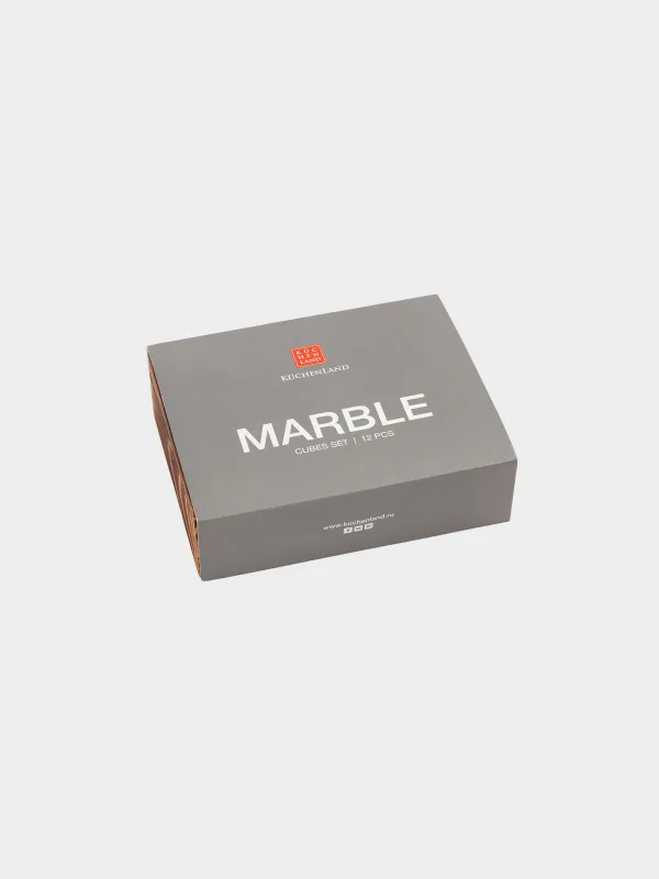 Set of cubes for cooling drinks, 12 pr, with tongs, in a box, marble / steel, Marble, image-6