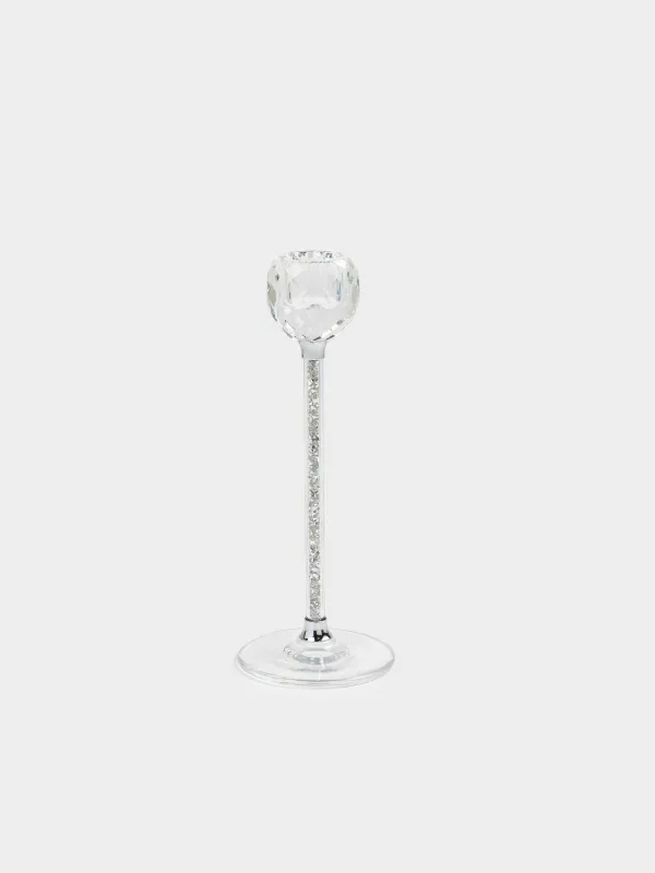Candlestick, 21 cm, for a thin candle, on a leg, glass / rhinestones, Diamond, image-0