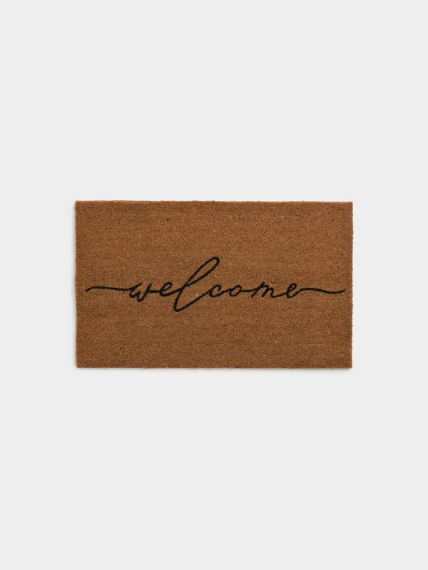 Door mat, 45x75 cm, coconut / pvc, brown, Welcome, Home deco, image-0
