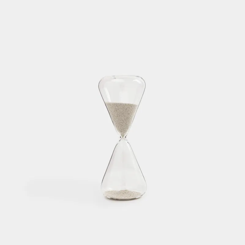 Hourglass, 16 cm, 2 minutes, with sequins inside, glass / sequins, silver, Sand time