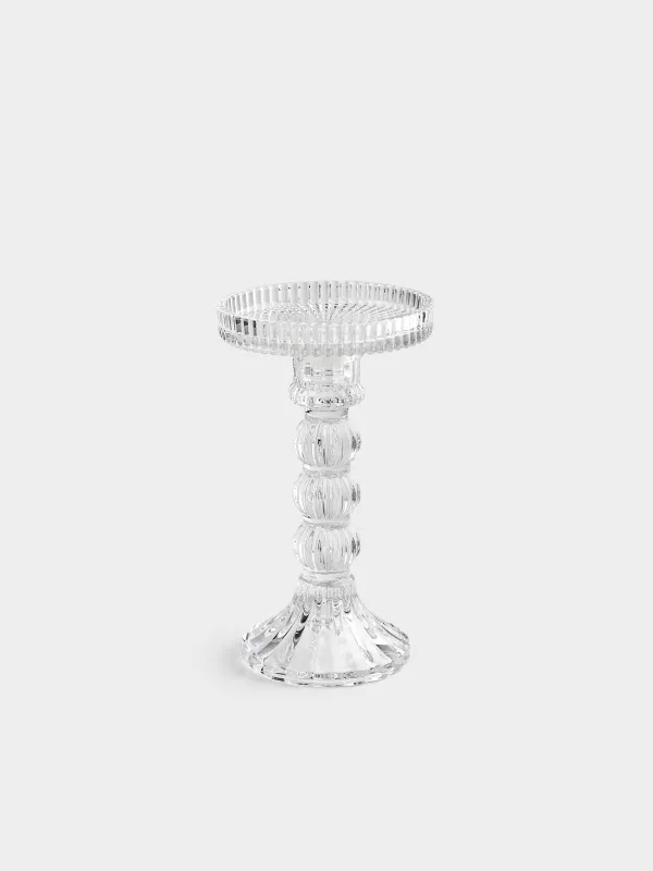 Candle holder, 16 cm, for cylindrical / thin candles, on a leg, collapsible, glass R, Ribby, image-0
