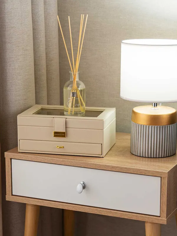 Jewelry box, 26x18 cm, wood/PU leather, ecru, Premiere, image-7