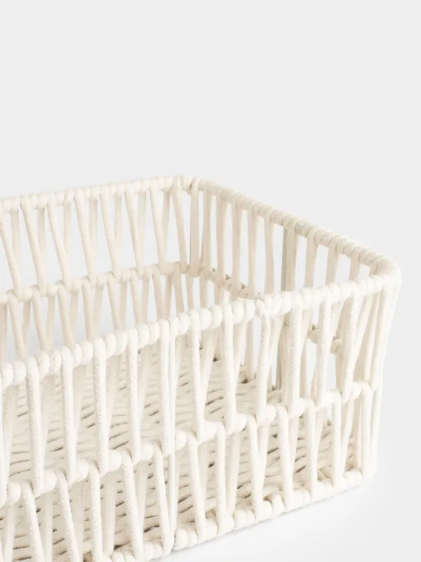 Storage basket, 28x18x11 cm, cotton / metal, rectangular, milky, Weaving, Cozy, image-3