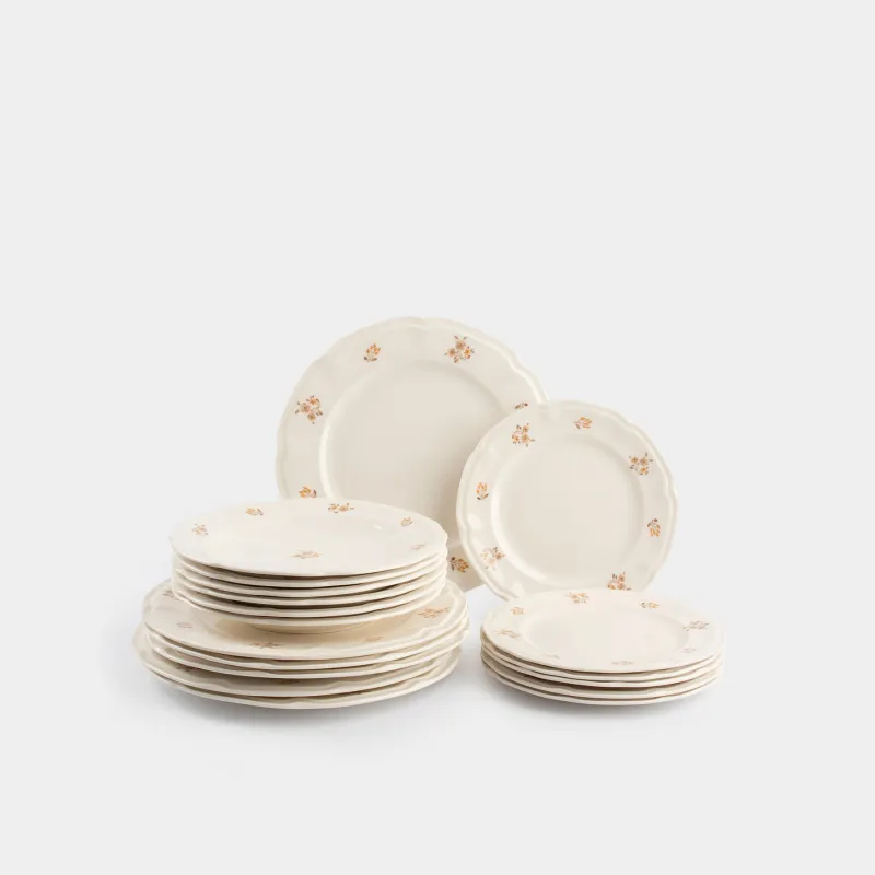 Dinner set, 6 persons, 18 items, porcelain N, white, Vintage flowers, La flore