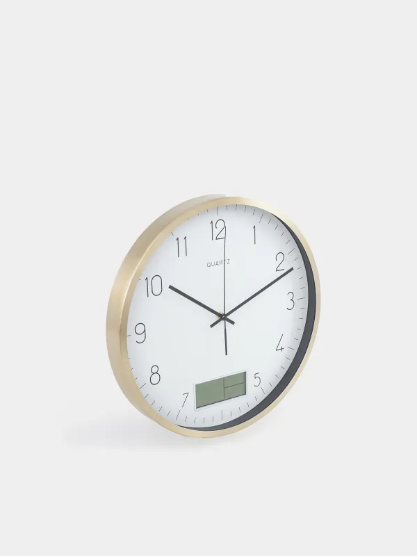 Wall clock, 35 cm, with display, metal / glass, round, golden white, Dial, image-1