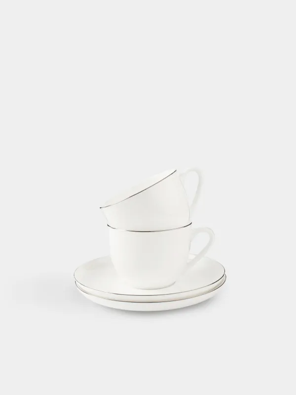 Tea pair, 2 persons, 4 items, 250 ml, porcelain F, white, Ideal silver, image-0