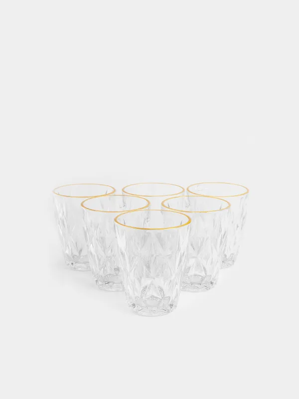 Glass, 10 cm, 270 ml, 6 pcs, glass R, with golden edging, Rhomb gold, image-2
