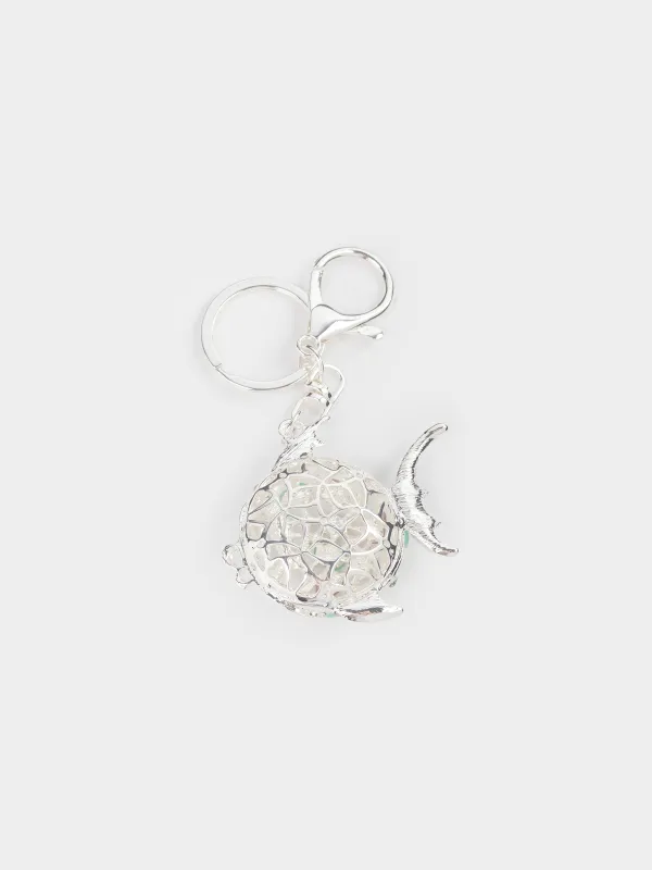 Keychain, 12 cm, metal / rhinestones, gold, Fish ball, Keychain crystal, image-2
