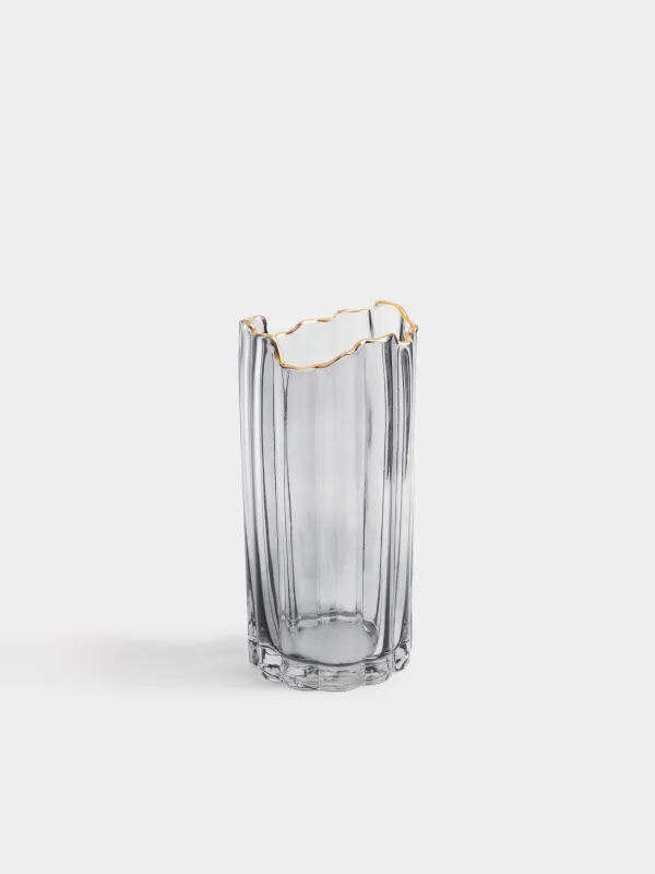 Flower vase, 25 cm, glass, grey, with golden edging, Berg, image-0