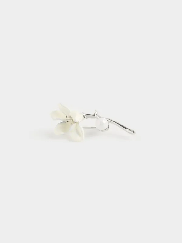 Brooch, 6 cm, metal / plastic, silver, Flower, Jewelry flower, image-3