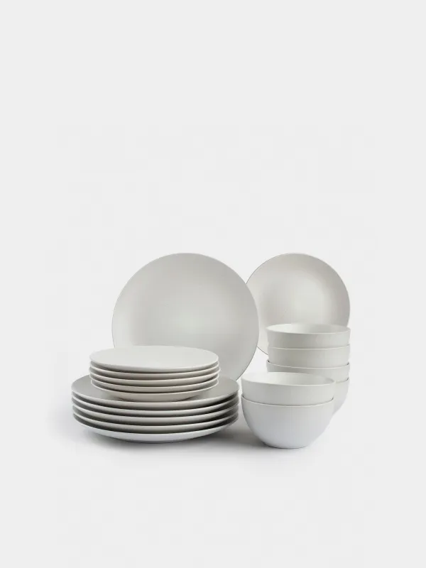Dining set, 6 pers, 18 pr, ceramic, milk, speckled, Particle, image-0