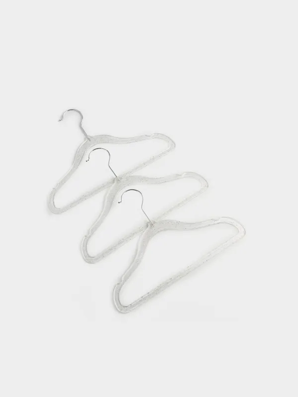 Hanger-hangers, 30 cm, 3 pcs, children's, plastic, transparent with silver sequins, Shimmer, image-1
