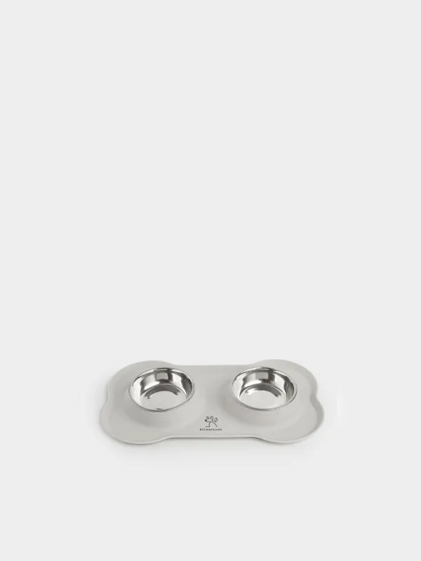 Pet bowl, 35x21 cm, 170 ml, double, on stand, steel / silicone, gray, Favorite pet, image-0