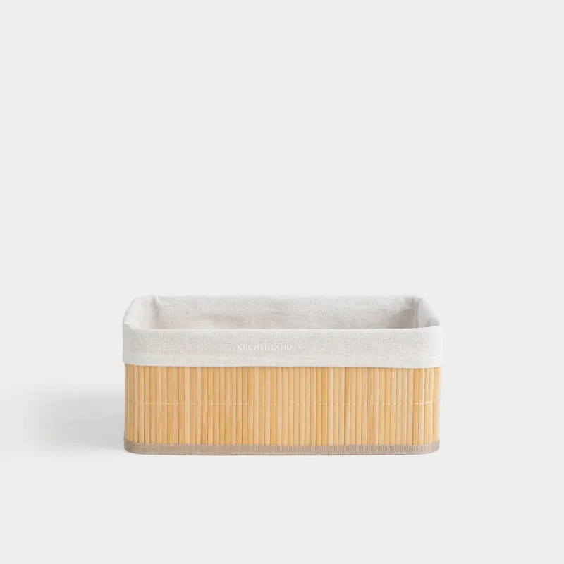 Storage basket, 30x12 cm, bamboo / cotton, rectangular, Beige, Stem