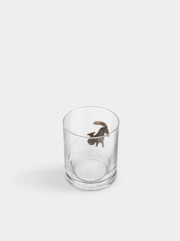 Drinking glass, 10 cm, 340 ml, glass/metal, golden, Capricorn, Zodiac, image-2