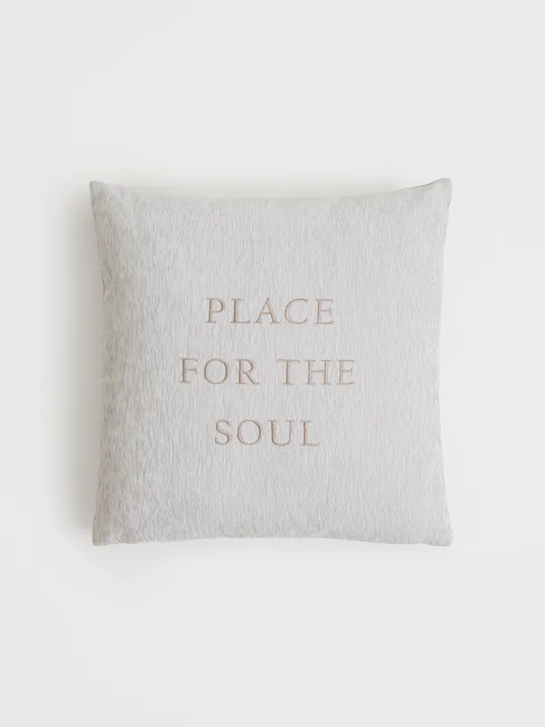 Decorative pillow, 45x45 cm, chenille/velvet, beige, Place for the soul, Chenille, image-0
