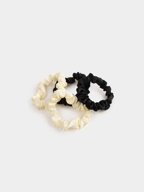 Elastic band for hair, 6 cm, 4 pcs, in the heart, satin, milk/black, Silk, image-1