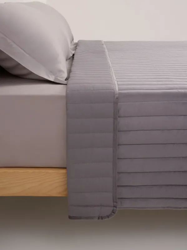Bedspread, 220x240 cm, quilted, velvet/microfiber, grey, Stitch velvet, image-2