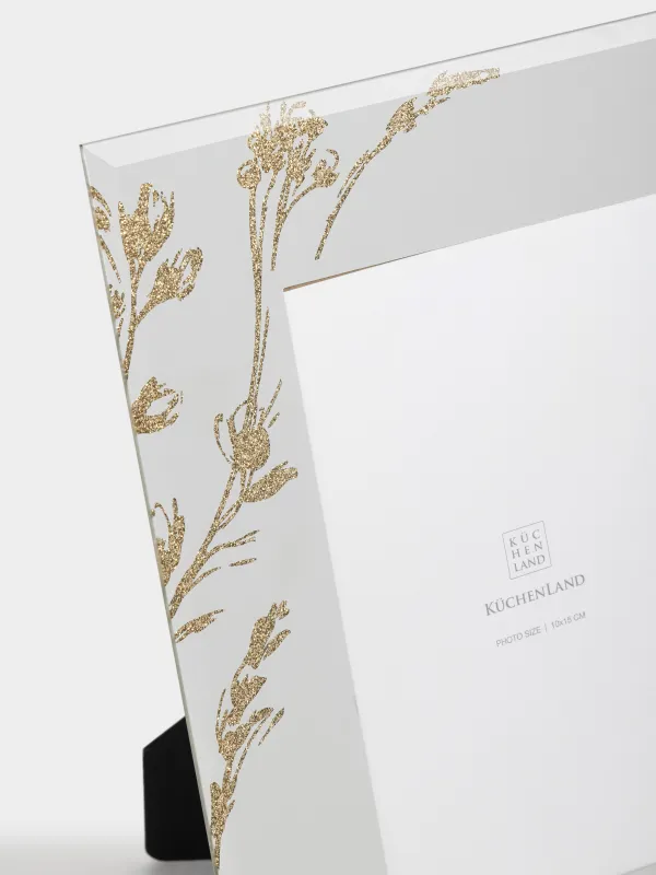 Photo frame, 17x22 cm, glass, Golden flowers, Glossy, image-2