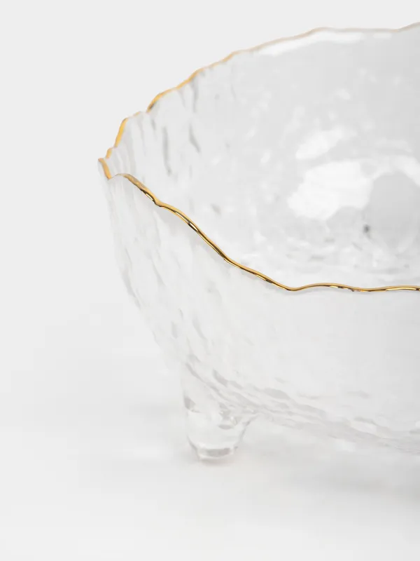 Salad bowl, 21x10 cm, 1.3 l, on legs, glass, with golden edging, Nautilus gold, image-3