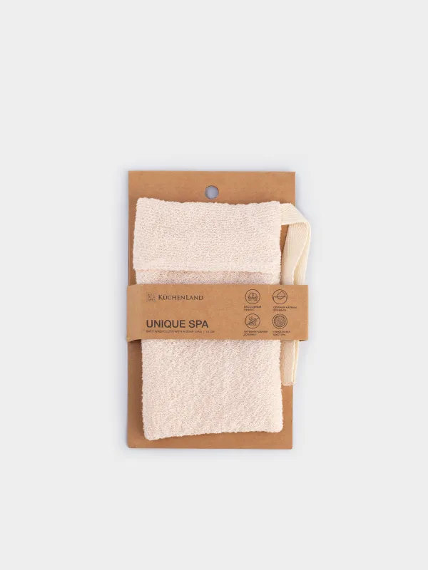 Body washcloth-soap pocket, 18 cm, nylon / cotton, beige, Unique spa, image-3