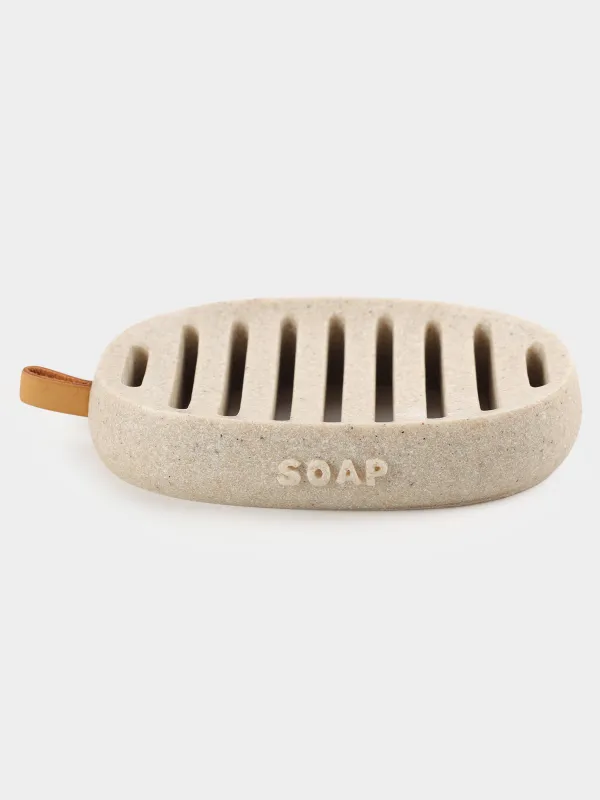 Soap dish, 13x9 cm, polyresin, oval, beige, speckled, Dune, image-0