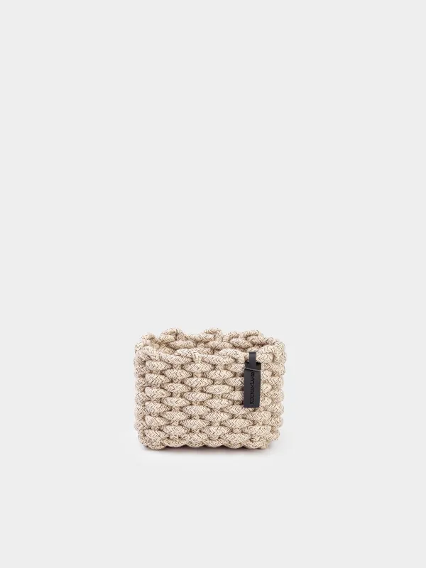 Storage basket, 15x20x13 cm, cotton/polyester, rectangular, beige, Cozy striped, image-0