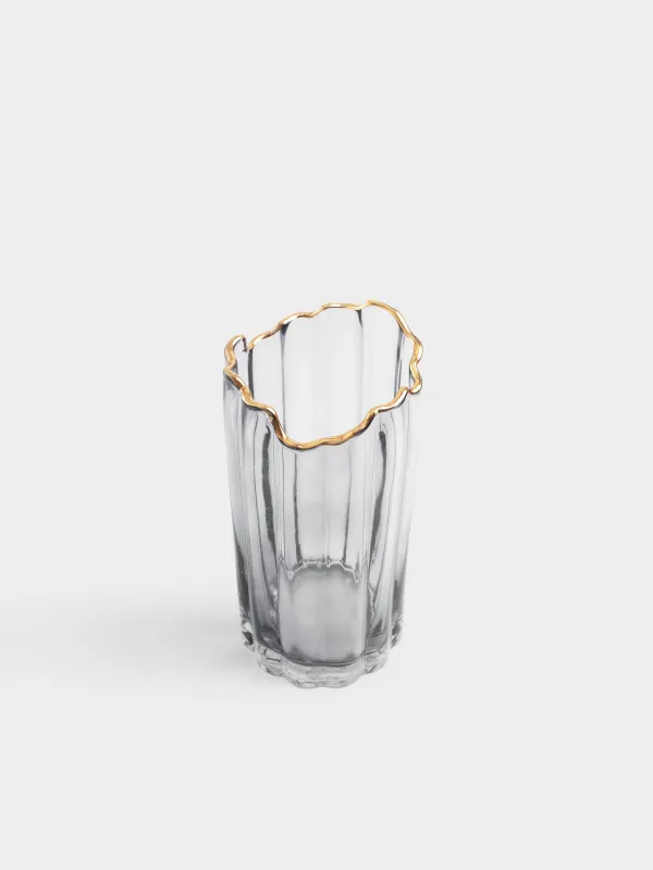 Flower vase, 25 cm, glass, grey, with golden edging, Berg, image-1