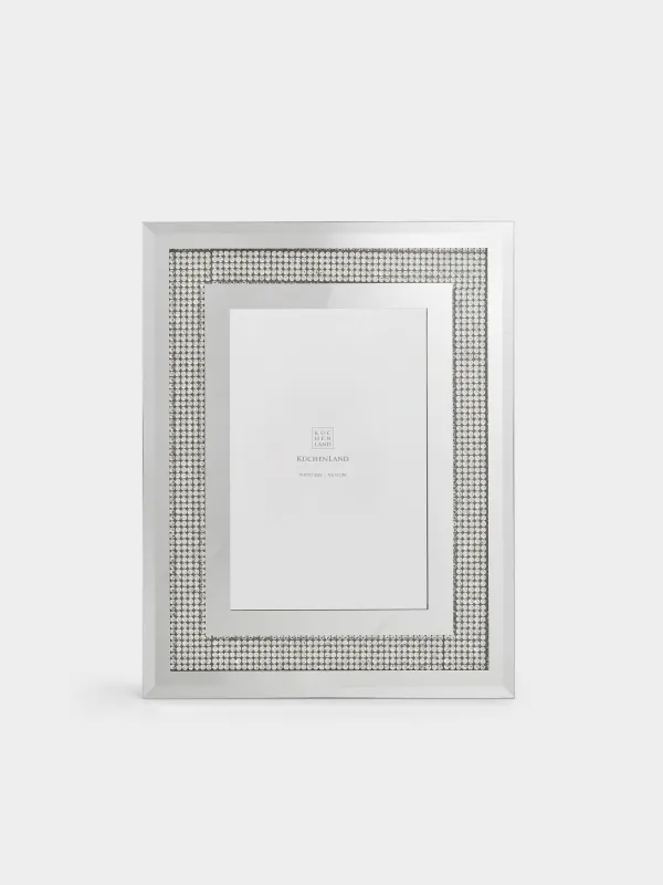Photo frame, 18x23 cm, glass, mirror, Silver crystals, Glossy crystal, image-1